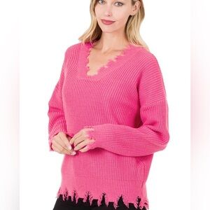 Pink Distressed Sweater